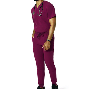 Wholesale Men's V-Neck Jogger Stretch Breathable Woven 100% Cotton Short Sleeve <b>Scrub</b> <b>Sets</b> High Quality - Product Image 1