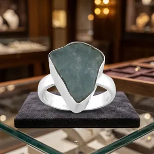 925 Sterling Silver Aquamarine Gemstone Ring Natural Blue Stone Geometric Bezel Setting Minimalist Style Unisex Everyday Wear - Product Image 3