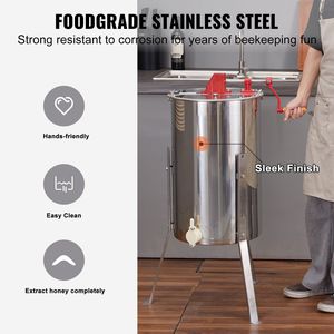 Extracteur de miel manuel en acier inoxydable 2/4 cadres, essoreuse à tambour pour l'extraction du miel, pour machines de traitement du miel - Product Image 4