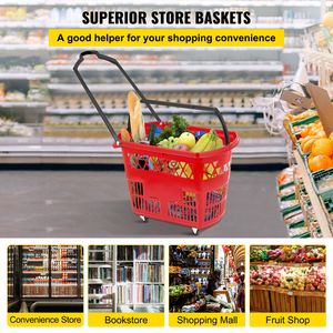 Set di 6 Carrelli per la Spesa Portatili Rossi con Cestini in Plastica e Maniglie Personalizzabili - Product Image 2