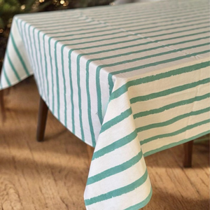 Wedding <b>Tablecloth</b> Salmon Pink Sage Green Delft Blue Indian Hand Block Printed <b>Tablecloth</b> Table Cover Linen Set - Product Image 3