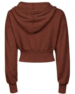 Womens Chocolate Brown <b>Cropped</b> <b>Zip</b> <b>Up</b> Hoodie Slim Fit Long Sleeve Casual Streetwear Cotton Fleece Sweatshirt Custom Logo ODM - Product Image 2