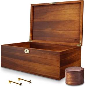 Boîte à souvenirs en bois d'acacia, boîtes décoratives avec couvercle à charnière et clé de verrouillage, boîte à trésors en bois - Product Image 1