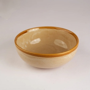 Services de vaisselle en porcelaine 4 pièces, style minimaliste Wabi Sabi, glaçure craquelée, peint à la main, durable, compatible lave-vaisselle, bord beige brun - Product Image 2