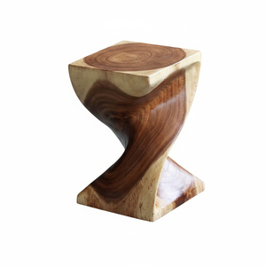 Tabouret industriel en bois de Suar massif, design torsadé sculptural, qualité supérieure, fait main, finition naturelle, luxe, chambre à coucher, hôpital - Product Image 3