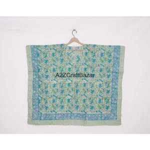 Robe Kaftan Midi Femme 100% Coton Faite à la Main, Col V, Motif Floral Vintage Romantique, Manches Courtes, Légère, pour Plage et Été - Product Image 3