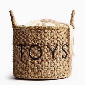 Playful Round <b>Toy</b> Seagrass <b>Storage</b> <b>Basket</b> With Embroidered <b>TOYS</b> Design <b>Basket</b> Vietnam Manufacturer - Product Image 3