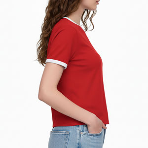 <b>Top</b> Trending Women's <b>Red</b> <b>Crop</b> T-Shirt Crew Neck Short Sleeve 100% Cotton Jersey Logo Print Casual Loose Fit Spring Summer - Product Image 2