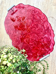 <b>Red</b> Epoxy Resin Swirl Tray with Handles – Handmade Decorative Serving Tray By Perfect Enterprises - Product Image 5