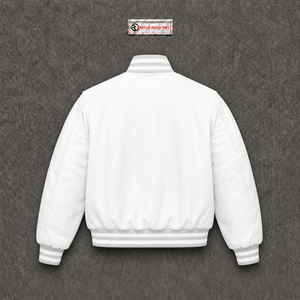 Blouson universitaire blanc personnalisé en gros, coupe droite, couleur unie, fermeture boutonnée, doublure polaire, style décontracté automne, coupe ample, en promotion - Product Image 6