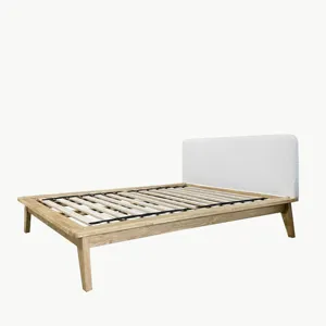 Modern Fabric Headboard Design Japanese Joinery Hardwood Bed from Vietnam Factory Easy to Assemble without Tools
