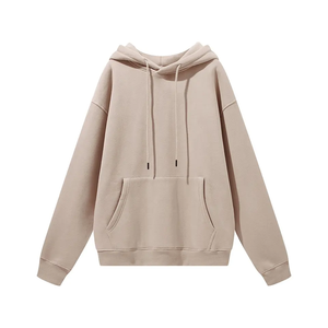Sweat-shirt à capuche unisexe beige surdimensionné décontracté à manches longues avec poche kangourou et cordon de serrage - Product Image 1