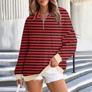 <span class=keywords><strong>Felpe</strong></span> con Mezza Zip in Cotone 100% per <span class=keywords><strong>Donna</strong></span>, Maniche Lunghe, Colori a Contrasto, Pullover Casual Oversize con Righe <span class=keywords><strong>Senza</strong></span> <span class=keywords><strong>Cappuccio</strong></span> - Product Image 2
