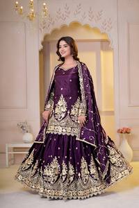 Lehenga Choli de Seda Brillante Reversible y Sin Arrugas para Fiestas, con Bordado y Cordón, Blusa y Dupatta Completamente Cosidos - Product Image 4