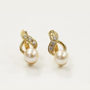 Freshwater Pearl & Diamond Swirl <b>Drop</b> Earrings in 14K Yellow Gold Elegant Lab Grown Diamond Fashion <b>Drop</b> Lever <b>back</b> Earrings - Product Image 2