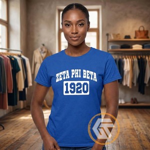 T-shirt pour femmes GREEK TREASURES Zeta Phi Beta 1920 bleu col rond manches courtes décontracté 100% coton 220g respirant coupe classique - Product Image 3