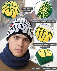 Gorros de invierno de acrílico 100% unisex, ropa de calle doblada de calidad, punto personalizable, logotipo OEM/ODM, gorros de diseño transpirable - Product Image 3