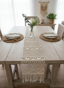 Boho Style Handmade Luxury White Macrame Cotton Tassels Knotted <b>Table</b> <b>Runner</b> Customized <b>Table</b> <b>Runners</b> Wholesale 14 X 78 Inches - Product Image 5