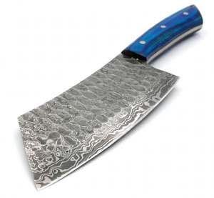 Cuchillo de Cocina de Acero Damasco Forjado a Mano con Diseño de Gota de Lluvia, Mango de Madera Pakka Azul - Product Image 4