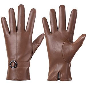 Gants en cuir pour femmes, longueur poignet, hiver, compatibles écran tactile, chauds, respirants, écologiques, sportifs, pour cadeaux de Noël - Product Image 1