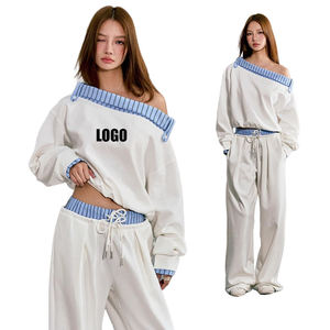 Conjunto Deportivo de Dos Piezas para Mujer, Diseño Personalizado OEM 2026, Sudadera de Un Hombro y Pantalones de Jogging de Algodón Texturizado - Product Image 1