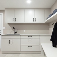 Armoires de cuisine modernes personnalisées Senger, style Shaker, étanches, pour buanderie ou balcon, avec évier et comptoir en marbre