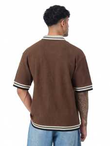 Polo de Manga Corta para Hombre, Color Marrón, Tejido 100% Algodón, con Cuello y Puños en Contraste, Uniforme Casual para Escuela Secundaria - Product Image 3