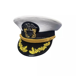 Chapeau de capitaine de marin personnalisé stock vente en gros de casquettes de marine vintage pour femmes casquettes de marine feutre de laine haut plat casquette de marine en coton - Product Image 4