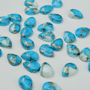 Dahlias bleu glace, cuivre, turquoise, cabochon en forme de poire, pierre précieuse non montée pour bijoux - Product Image 3