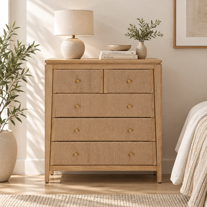 ELYSIUM Marque Tallboy 5 Tiroirs Nouveau Design Hot Seller Mobilier de Chambre Chêne/Pin/Acacia Bois Massif Prix Usine - Product Image 1