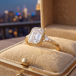 Anillo de Lujo Ligero de Alta Calidad con Diamante Cultivado en Laboratorio, Corte Esmeralda, Oro Amarillo de 14K para Hombre, Certificado IGI, Nuevo y Popular - Product Image 4