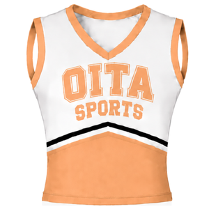 Ensemble uniforme de cheerleading orange, haut sans manches à col en V, jupe plissée, tenue de danse pour équipe sportive, compétition, vêtements de sport - Product Image 3