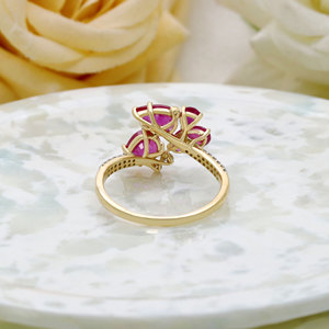 Bague asymétrique en or jaune massif 14 carats avec rubis et diamants, motif floral, bijoux fins, vente en gros, bague en pierres précieuses pour femme, cadeau - Product Image 4