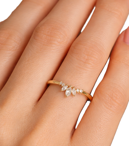 Def Color VS VVS Marquise & round Lab แหวนเพชร14K 18K แข็งทอง Minimalist แต่งงาน STACKABLE แหวนหมั้น - Product Image 5