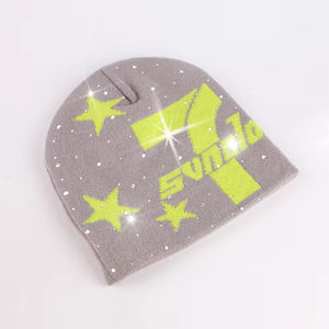 หมวกบีนนี่แจ็คการ์ดคุณภาพสูง ปักโลโก้ได้ตามต้องการ ขายดี หมวกไหมพรมฤดูหนาว หมวกชายหาดทรงสลัชชี่ ประดับคริสตัล ฟรีไซส์ ระบายอากาศได้ดี - Product Image 2