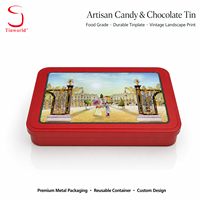 Boîte en métal rectangulaire avec impression paysage vintage, en fer blanc de qualité alimentaire, pour bonbons, chocolats, emballages cadeaux, vente en gros