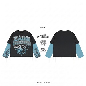 เสื้อเชิ้ตคอโอ แขนสั้น ผ้าถักผสมสแปนเด็กซ์/คอตตอน พรีเมียม 240 GSM สองชั้น ลายกราฟิกวินเทจ สีดำน้ำเงิน สกรีนลายตามสั่ง - Product Image 1