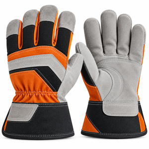 Guantes de Trabajo Color Naranja y Negro con Palma de Gamuza Gris, Paneles Chevron, Pulgar Reforzado y Puño Extendido - Product Image 1