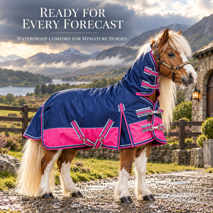 Couverture imperméable et respirante pour cheval miniature 1200D |   Couverture de cheval intégrale en ripstop bleu marine et rose - Product Image 4