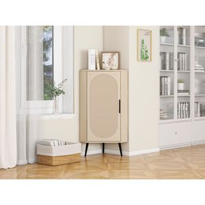 Mobiletto Angolare Autoportante per Spazi Ristretti, con Ante in Rattan, per Soggiorno, Cucina, Bagno - Product Image 2