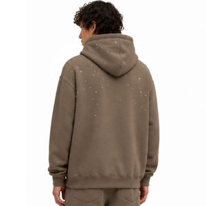 Sweat à capuche oversize en polaire taupe pour homme, motif étoile en strass, en coton épais, style streetwear, décontracté, hiver, OEM - Product Image 2
