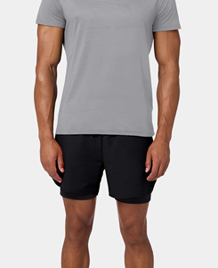 T-shirt de compression gris à col ras du cou et manches courtes pour homme, haute performance, respirant, séchage rapide, couleur unie, coupe classique, idéal pour le yoga - Product Image 3