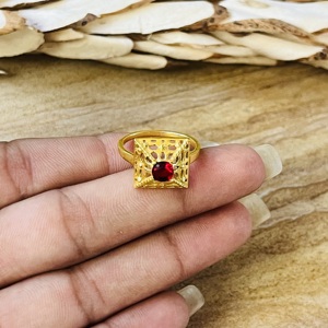 High Demand Pyramid <b>Garnet</b> Brass <b>Ring</b> 18k Gold Plated Statement Hollow Cutout <b>Ring</b> Geometric <b>Ring</b> For Women Solitaire <b>Ring</b> - Product Image 2