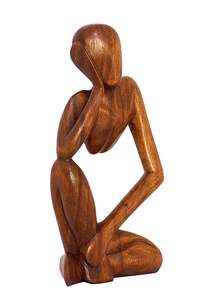 Sculpture abstraite artisanale en bois, statue d'homme réfléchissant, art artisanal, décoration décorative pour la maison, figurine, accent brun, cadeau, œuvre d'art - Product Image 4