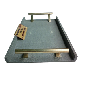 DPC Model 052 Faux Shagreen Decorative Tray with Brushed Gold Stainless Steel Handle for Coffee/Console Table Made in Binh Duong - Product Image 3
