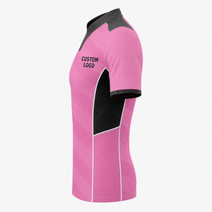 <b>Men</b> <b>Pink</b> Black Referee <b>Shirt</b> V Neck Short Sleeve Contrast Side Panels Custom Logo Professional Officials Performance Game Jersey - Product Image 3