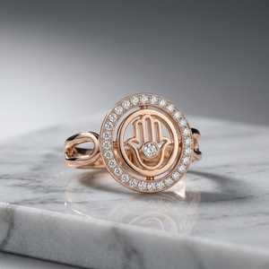 Anillo de Moissanita con Diseño Religioso de Círculo en Mano de Hamsa, Plata 925 Original con Baño de Oro Rosa, Joyería Judía para Fiestas, Regalo para Amigos - Product Image 4