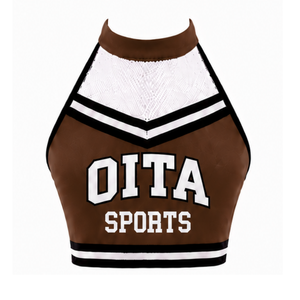Haut court de cheerleading sans manches marron foncé, blanc et noir pour femmes et filles – Idéal pour l'entraînement et les performances athlétiques en équipe - Product Image 1