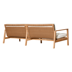 Scandinavian Modern Outdoor <b>Sofa</b> Solid Teak Frame Two Seater Rattan Woven Backrest Eco-Friendly Living Room Patio Lounge - Product Image 4
