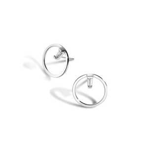 Pendientes de aro pequeños minimalistas de oro macizo de 10K, 14K, 18K con diamante de laboratorio talla baguette en círculo abierto para uso diario de mujer - Product Image 3